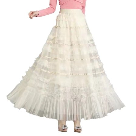 Tyllskjørt for kvinner, lang lengde, tutu fe-skjørt med lag