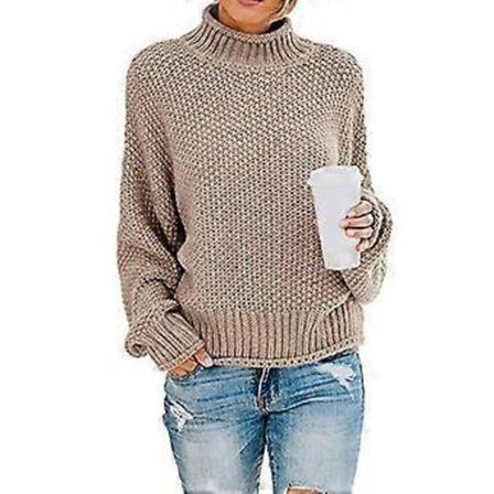 Dame Turtleneck Batwing Ærme Oversized Pullover Sweater S Hvid(S Khaki)