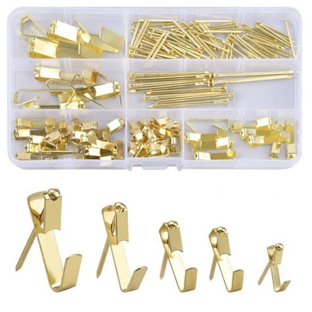 Guld, 130 stycken metallfotoramkrokar med tillbehörslåda, p