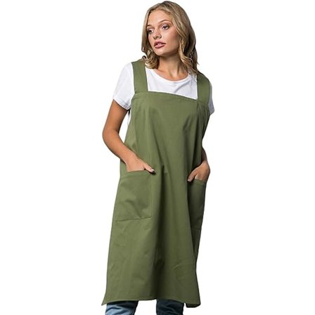 No Ties -esiliina - Puuvillainen Pinafore-esiliina - Premium Laatuinen Japanilainen Esiliina Naisille - Ristiselkäinen Esiliina Taskuilla - 