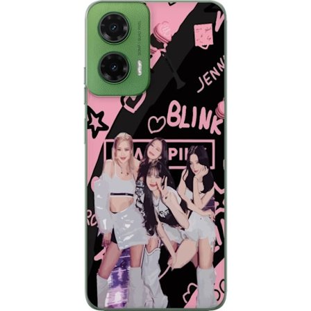 Kompatibelt Genomskinligt Skal till Motorola Moto G35 Blackpink Blink design med Lisa Jennie Jisoo och Rose, rosa och svart bakgrund, fanskyltningar o