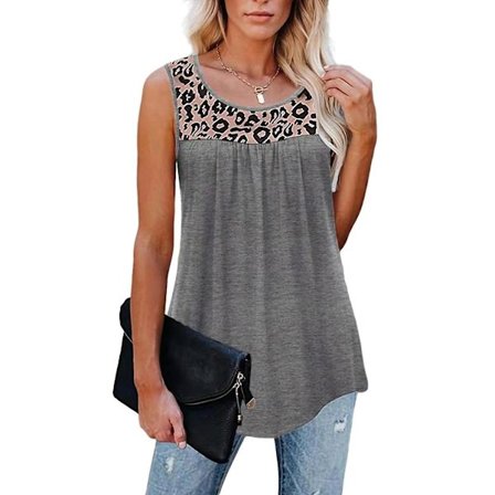 Kvinnor Bohemian Tank Tops Leopard Print Beach Lösstickad Tunika Blus