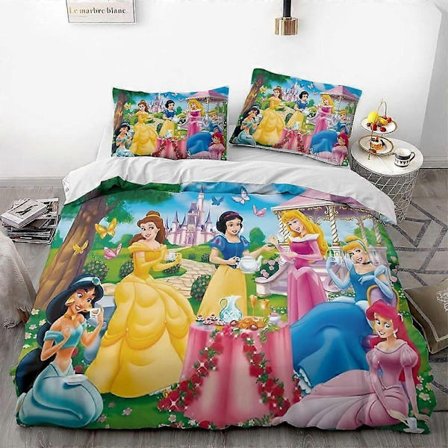 Sengetøysett XU504 Tegneserie Prinsesse Tema, 3-delt Dynetrekk Sengetøysett med 1 Dynetrekk + 2 Putetrekk PW504