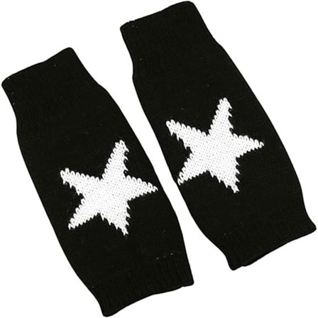 ING Fingerløse vanter med stjernemønster og tommelfingerhul Strikkede håndledslange handsker til kvinder og mænd