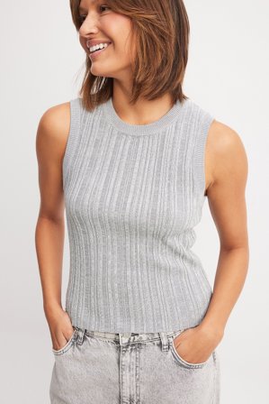 NA-KD Knitted Ribbed Sleeveless Top - Sommer toppe - Grå - XXS
