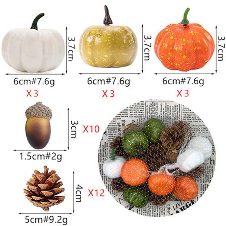 39-delad höstpumpa dekoration set, små konstgjorda mini pum