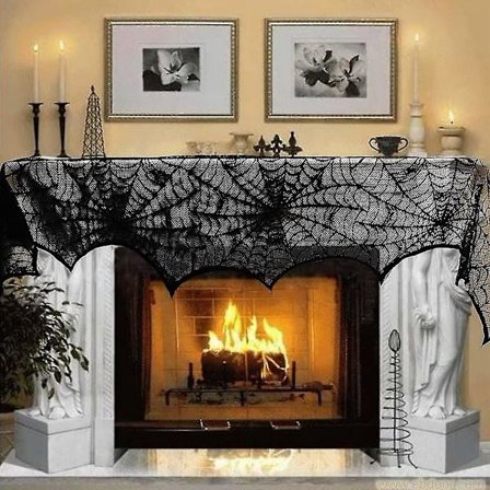 Halloween-dekoration Svart spets Spiderweb Öppen cover Festmaterial 45 X 243 cm 18 X 96 tum