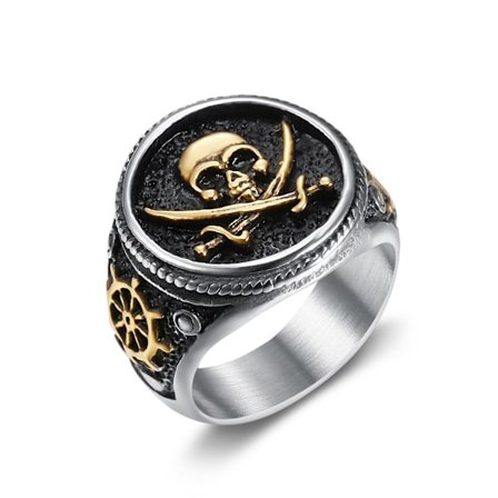 Rostfritt stål Antik Vintage Skull Pirate Dead Knife Halloween Cocktail Party Biker Ring (silverguld)