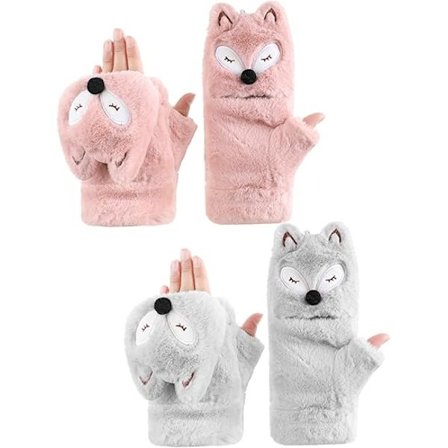 Varma Vinterikäsineet Puuvilla 16cm Kylmän Sään Käsien Suojaus Pinkki Ja Harmaa Pari