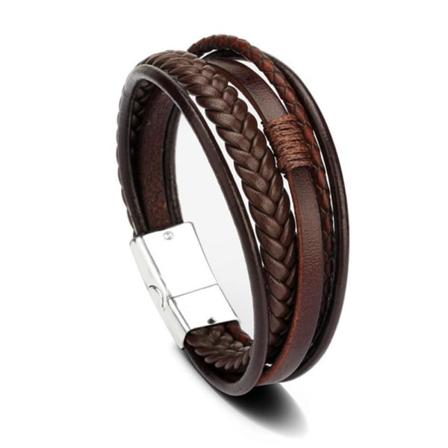 Stilfuldt slidstærkt PU-læderarmbånd Brun-Silver 21CM