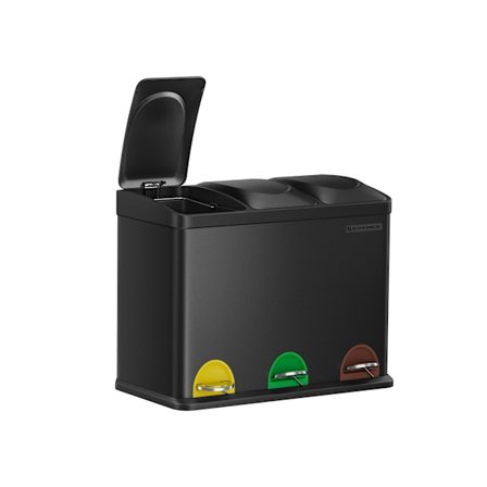 Rootz rustfrit stål skraldespand - Skraldespand - Genbrugsspand - Håndfri betjening - 60,5 cm x 31,5 cm x 48,5 cm