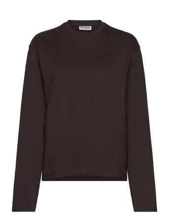 Weekday Long-Sleeved Boxy Cotton T-Shirt - Brown - XS