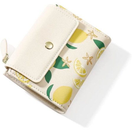 IC Søt sitronlommebok med glidelås Tri-fold liten lommebok myntveske, hvit