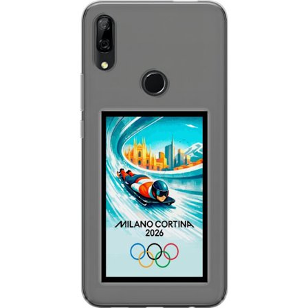 Yhteensopiva Puhelinkuori Huawei P Smart Z Dynaaminen kelkkailija tai skeleton-ajaja jääkanavalla Milanon Cortina 2026 kanssa, kaupunkinäkymä ja olymp