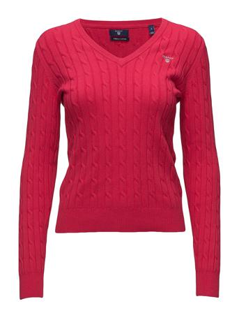 Stretch Cotton Cable V-Neck Villapaita Punainen GANT