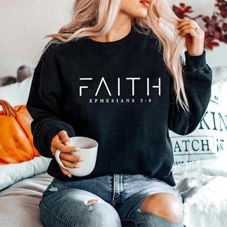 Trendig Faith Sweatshirt Bibelversskjorta Kristna kläder Dam Streetwear Tröja Huvtröja Estetiska kläder
