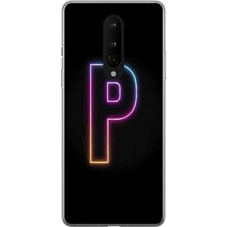 Kompatibel Mobilcover til OnePlus OnePlus 8 Minimalistisk neonbogstav P i farvegradient og lyseffekt mod sort baggrund i digital neonstil