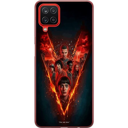 Kompatibelt Genomskinligt Skal till Samsung Galaxy A12 Stranger Things eldig poster med Eleven Mike Will och gänget dramatisk Netflix design perfekt