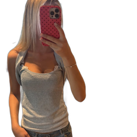 Ribbad grå ärmlös linnetopp