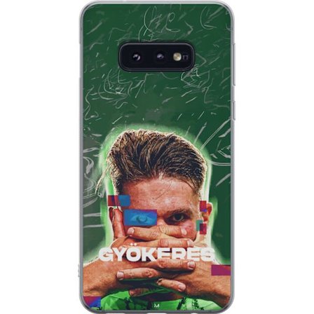 Yhteensopiva Puhelinkuori Samsung Galaxy S10e Lamine Yamal Barcelonan pelipaidassa, jossa on neonvaloja ja punaisia ja sinisiä salamoita dramaattisess