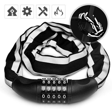 Cykellås med nattsiktbar digital kod, kedjelåskedja, reflexkombinationslås för cyklar och motorcyklar