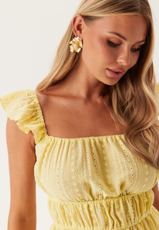 Bubbleroom - Broderie Anglaise Frill Singlet - Yellow - Kläder