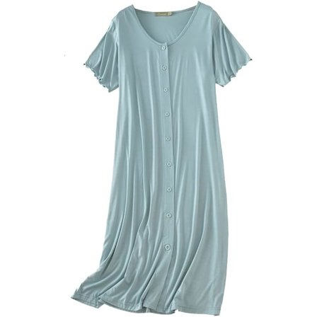 Dam nattlinne, kortärmad, knappstängning, V-ringning, avslappnade pyjamas, plus size XL