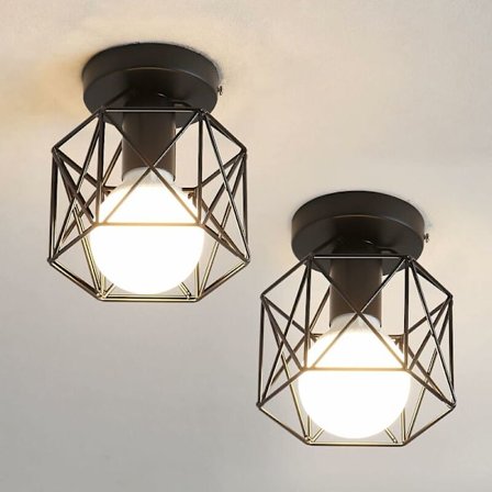 Vintage Taklampa Svart Kvadratisk Bur Hängande Lampskärm Flush Mount Taklampa 2-pack