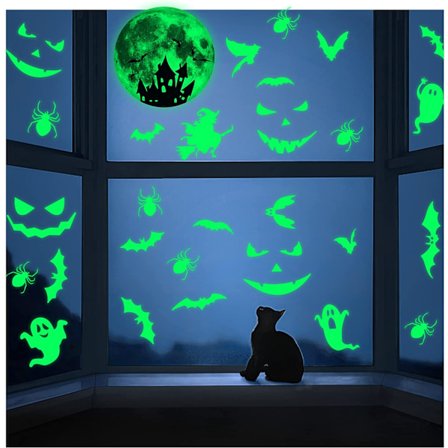 Halloween dekorasjon, 4 ark Halloween Selvlysende klistremerker, 30 stk lysende