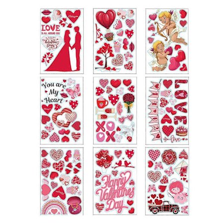 9 ark Glad Alla hjärtans dag Fönsterdekorationer Kärlek Hjärta DIY Dekaler Klistermärken Alla hjärtans dag Bröllopsdag Dekorationer