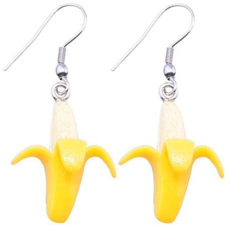 Unika Silver Örhängen - Hänge i form av Gul Banan med Bananskal Silver