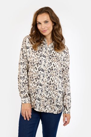 JENSEN - Langærmet Skjorte - Beige / Sort - Leopard Print