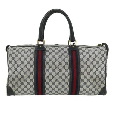 Gucci Vintage, Pre-owned Canvas travel-bags Grijs, Dames, Maat:ONE Size,leer