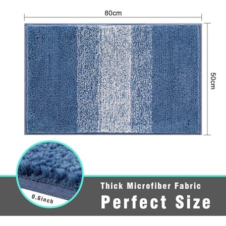 Mikrofiber Ekstra Blød Bademåtte Blå Skridsikker Vaskbar Bademåtte Fluffy Vandabsorberende Badeværelsesgulvmåtte, 50 x 80 cm