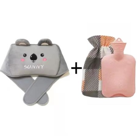 Varmtvandsflaske, 1L varmtvandsflaske med blødt taljeomslag, varmepude til nakke, skuldre, ryg, ben