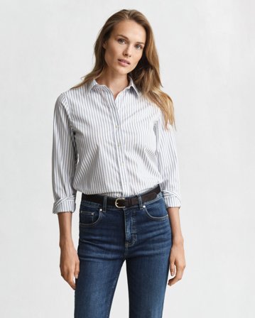 GANT Damen Regular Fit Popeline Bluse mit Streifen (36) Weiß