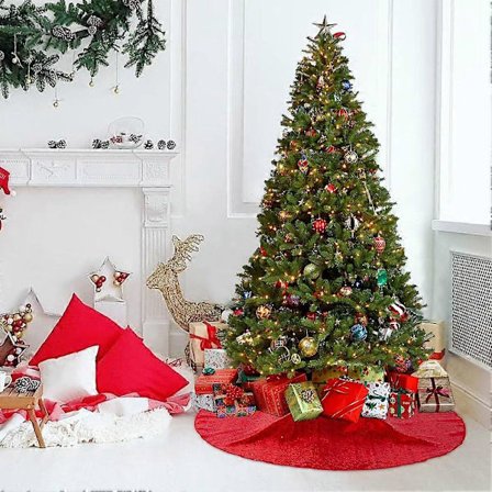 Liten julgransmatta, 90 cm paljettgransmatta röd