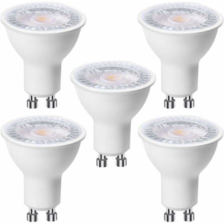 Fem GU10 LED-lampor, 6 watt (motsvarande 60 watt), varmvit 3000K, 500 lumen, GU10 LED-lampor, 120° vidvinkelstråle