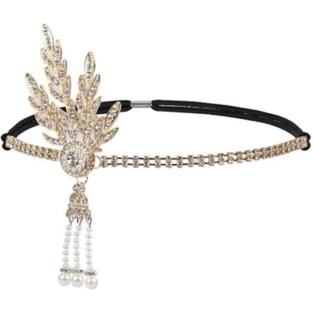 Art Deco 1920-luvun Flapper Great Gatsby Lehti Hää Morsiamen Tiara Helmi Hiuspanta
