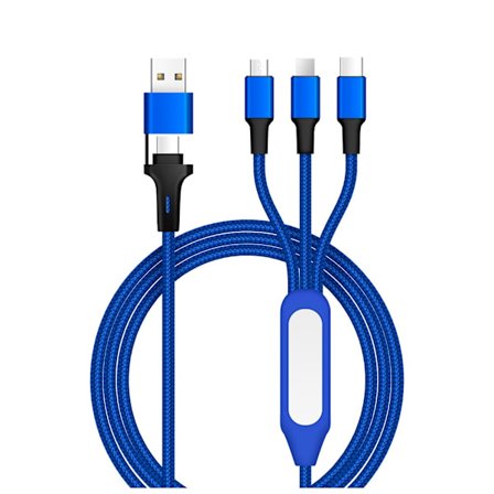 5-in-1 LED-yövalolla varustettu punottu latauskaapeli – USB/OTG/Type-C/iOS/Android Blue