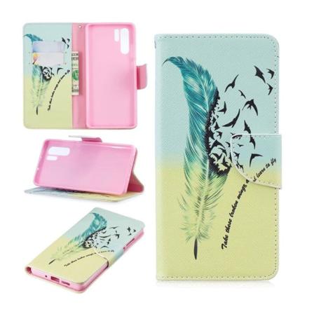 Huawei P30 Pro kuosillinen nahkainen flip Suojakotelo - Höyhen Multicolor