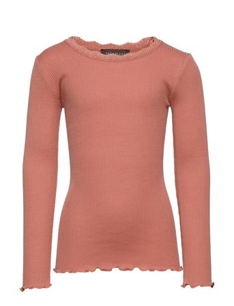 Silk T-Shirt Ls W/ Lace Langærmet T-shirt Lyserød Rosemunde Kids
