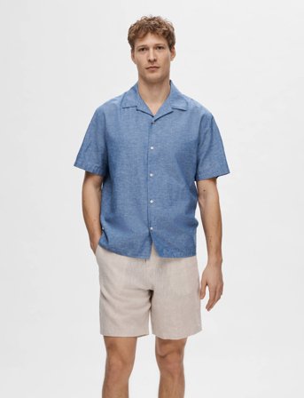 Selected Slhrelaxsun Shirt Ss Resort - Blue - S