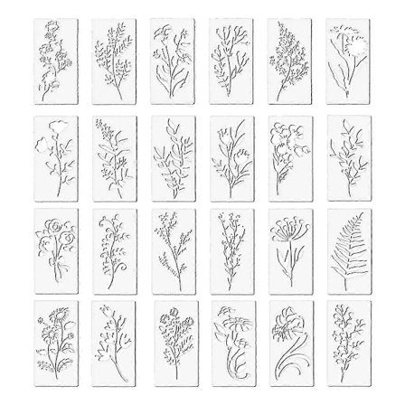 24 stk. Skabeloner til maling af vilde blomster, blomsterblade, blade, kunst, trævæg, dør, lærred