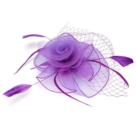 Lilla gasbindshat til damer, bryllup, fuglebur, fascinator, fjerhårtilbehør