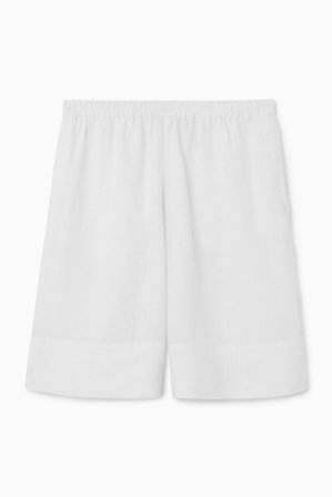 COS Damen Leinenshorts Mit Elastischem Bund - Weiss