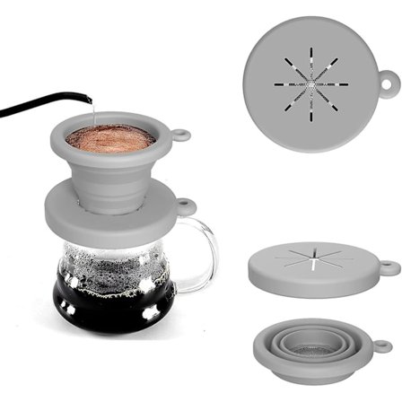 Sammenleggbart Kaffefilter, Silikon Kaffefilterholder, Gjenbrukbare Kaffefilterholdere for Hjem, Reise og Camping Manuell Kaffemaskin (Grå)