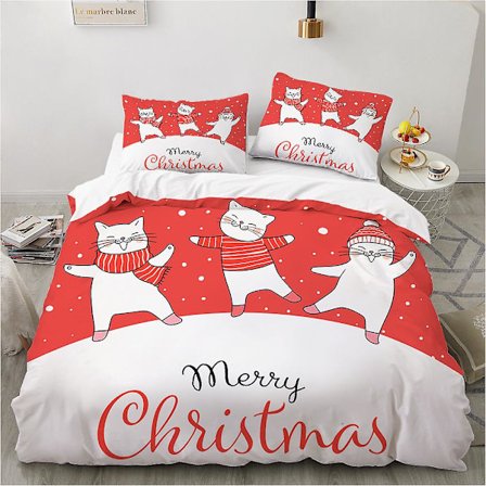 Sarjakuva Kitty King Queen -pussilakanasetti Ihana jouluinen lemmikkikissan vuodevaatesetti Eläinpeittopäällinen 2/3 kpl Polyesteripeitto