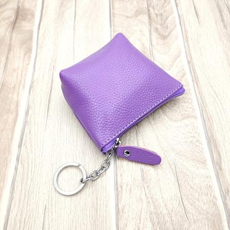 Ægte læder møntpung Creative ko læder nøgleetui Lille frisk mini taske mønt pung Light purple