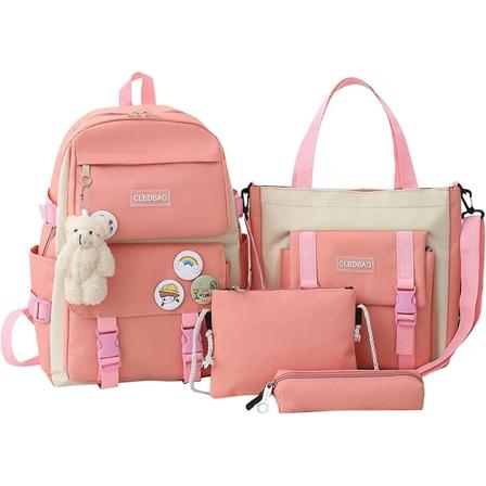 Ornitolog Skolväska Ryggsäckar För Tonåriga Söta Flickor Mode Tryckt 4pcs Set Kawaii Skolväska Set Söta Estetiska Ryggsäck För Skolan Pink